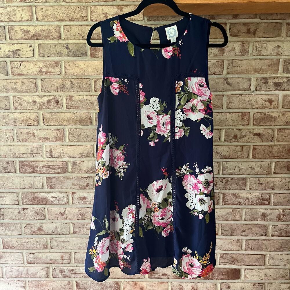 Blue Rain Blue Floral Sleeveless Mini Shift Dress Small